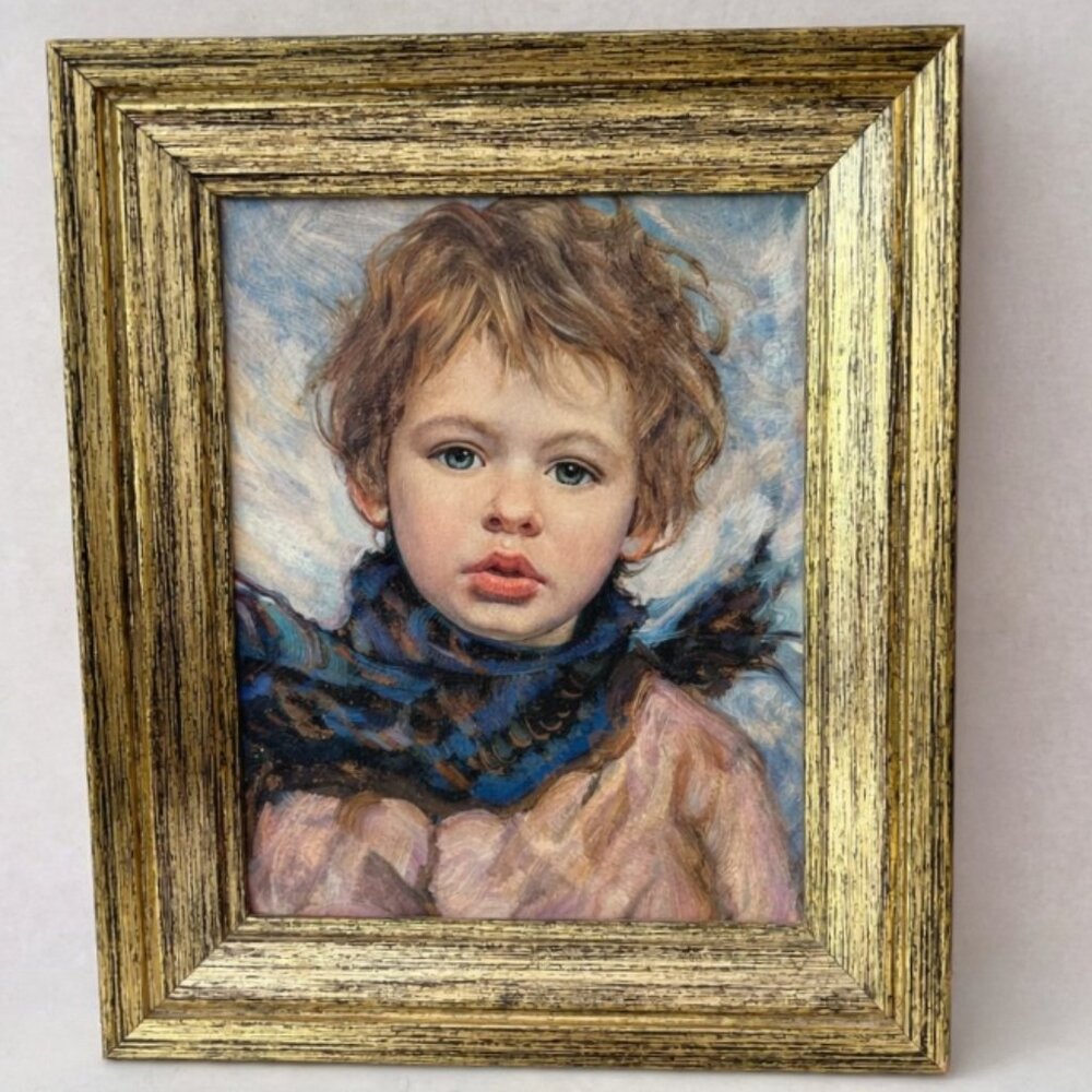 Vintage Intercraft MCM Portrait - Textured "Oil Look" in Gilded Solid Wood Frame